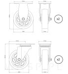 Zestaw kółek Ø 100 mm, gumowane czarne bez hamulca z podstawą w kolorze czarnym - 2