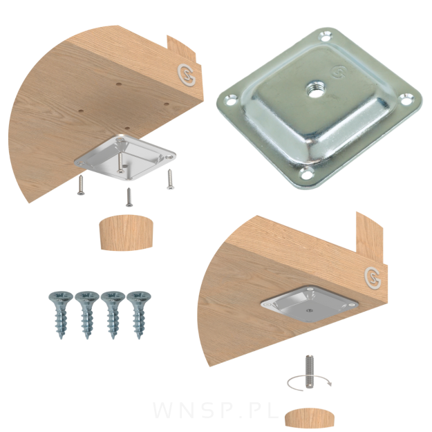 Zestaw montażowy do nogi drewnianej z płytką kwadratową