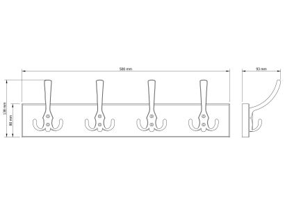 Wieszak ścienny na ubrania, z 4 haczykami, surowy