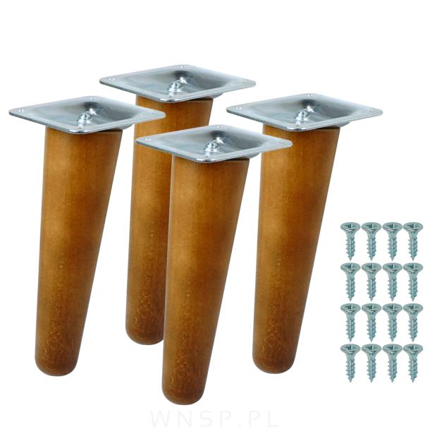 4x Noga bukowa skośna UNIQ 10 CM z blachą montażową