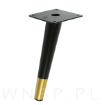 Noga stalowa skośna stożek 18 cm, z blachą montażową, czarna + mosiądz - 3