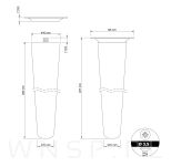 Noga bukowa prosta UNIQ 20 cm z blachą montażową, czarna - 2