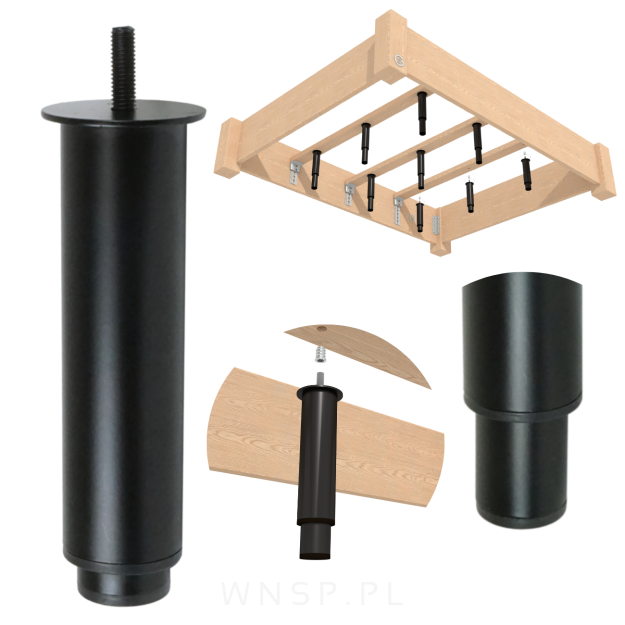 Noga stalowa regulowana 15 - 25 CM ze szpilką M8 x 25 mm, czarna