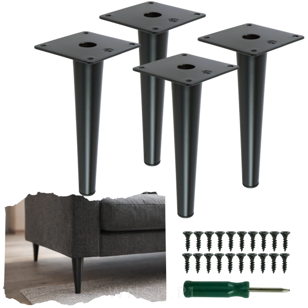 Nogi stalowe proste 18 cm, zestaw z wkrętami, czarne matowe