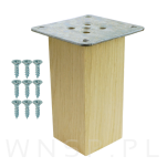 Nogi dębowe 10 CM, nóżki kwadratowe drewniane dąb, zestaw z blachami i wkrętami - 7
