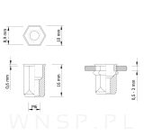 Nitonakrętka M6 x 16 MM, sześciokątna z mini stożkiem - 3