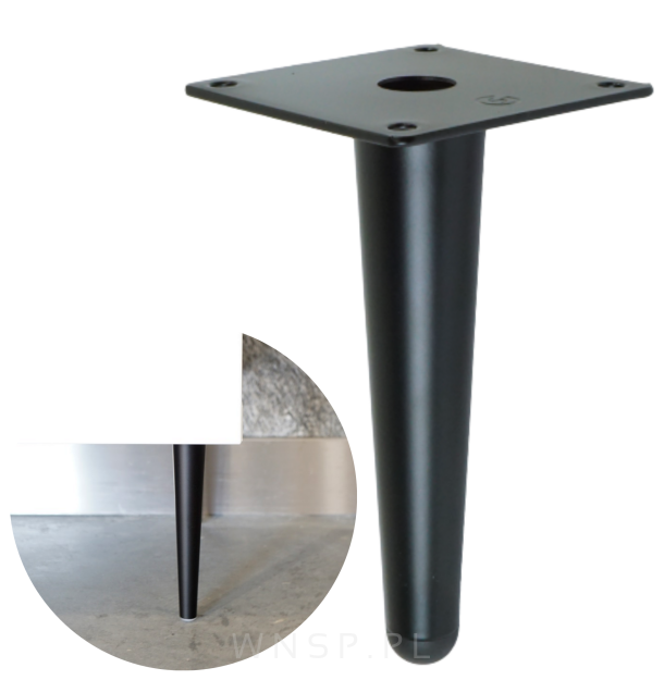 Noga stalowa prosta stożek 15 cm, z blachą montażową, czarna matowa
