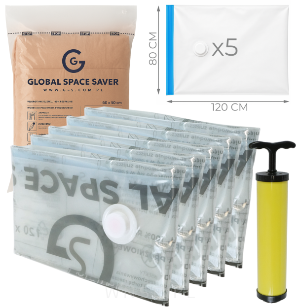 WORKI PRÓŻNIOWE 120 x 80 CM ZESTAW 5 SZTUK + POMPKA GRATIS, NA UBRANIA, KOCE, POŚCIEL DO SZAFY, GARAŻU, PIWNICY, NA STRYCH MOCNE GRUBE