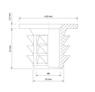 Mufa wbijana M8 x 13 mm, do stopek meblowych