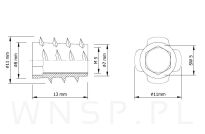 Nakrętka M5 X 13 mm - mufa do drewna typ NC - 3