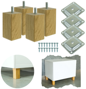 4x Noga kwadratowa dębowa 45 x 45 mm, 8 CM, lakierowana z blachą montażową