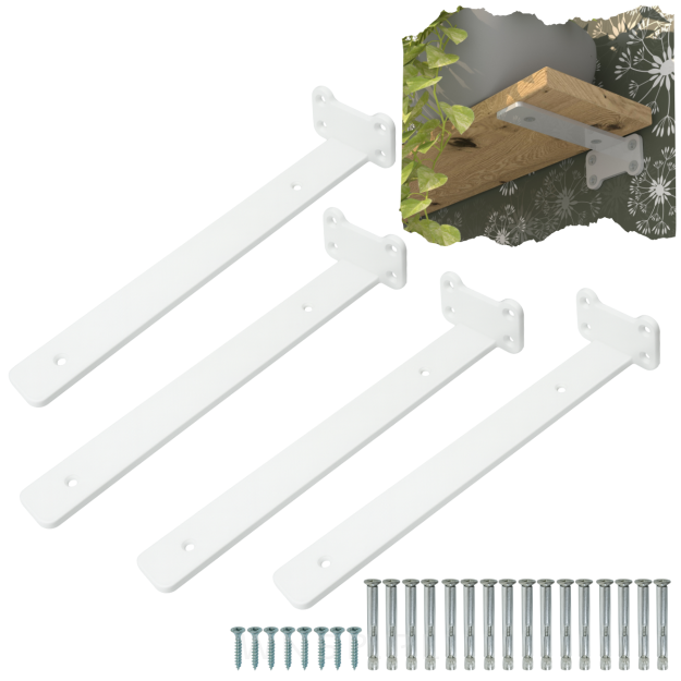 Zestaw 4 nowoczesnych wsporników do półki meblowej 310 mm, biały
