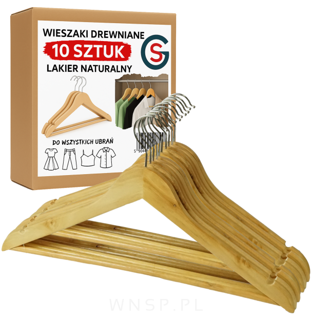 WIESZAK DREWNIANY LAKIEROWANY NA UBRANIA ZESTAW  X10 WIESZAKI DREWNIANE