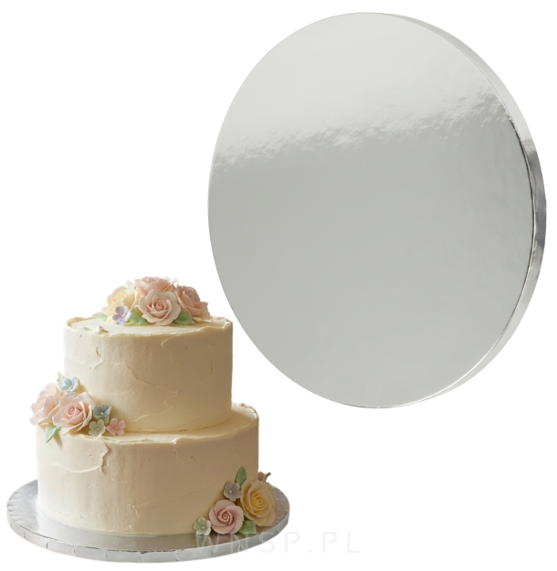 Podkład pod tort Ø 30 cm okrągły, dekoracja na urodziny gruby sztywny srebrny