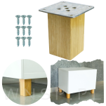 Nogi dębowe 8 CM lakierowane, nóżki kwadratowe drewniane dąb, zestaw z blachami i wkrętami - 5