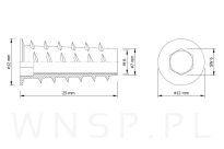 M6 X 25 mm - Nakrętka mufa do drewna typ DC - 2