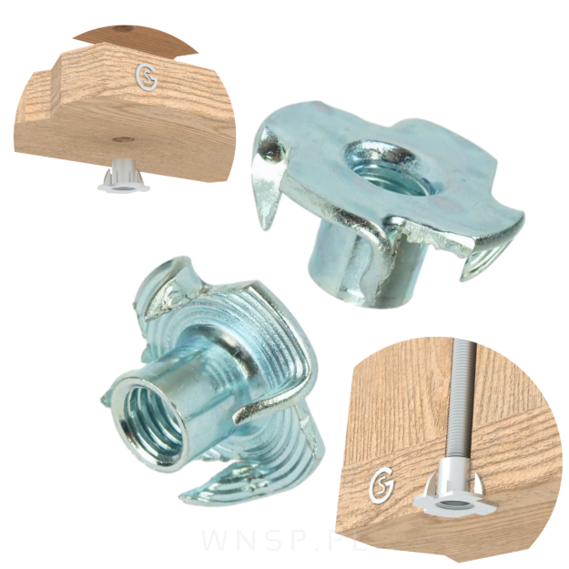 Nakrętka pazurkowa M6 x 9 mm, kłowa stalowa 50 sztuk kotwa wbijana do drewna