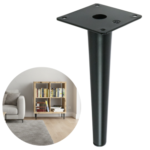 Noga stalowa prosta stożek 20 cm, z blachą montażową, czarna matowa