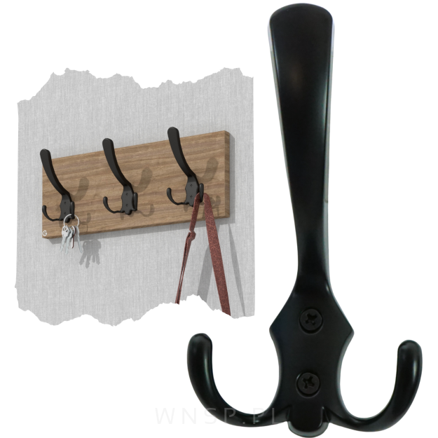 Wieszak na ubrania czarny, haczyki ścienny + zestaw montażowy