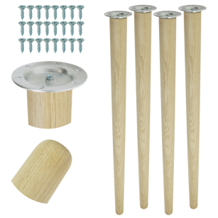 Zestaw 4x Noga meblowa do stołu 73,9 cm, dąb, surowa