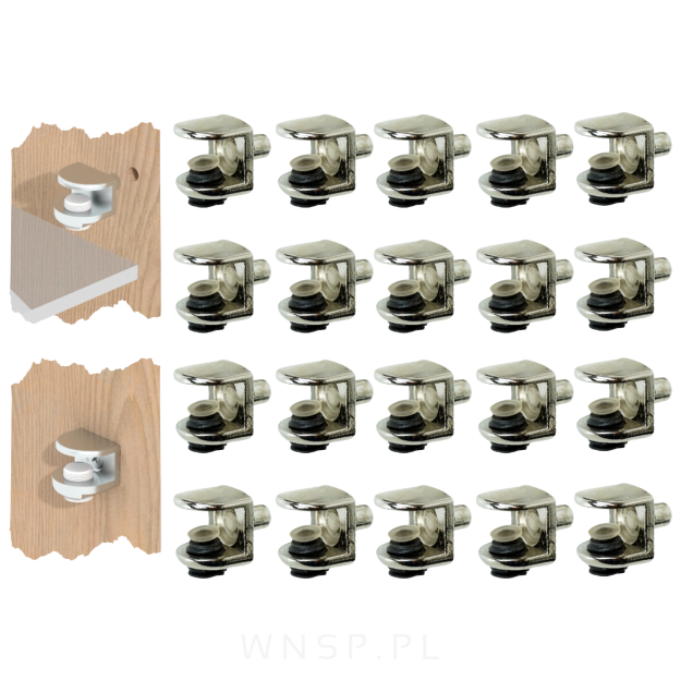 Podpórka do półki szklanej chrom 20 sztuk, wspornik półki, podpórka na bolec Ø 5 mm