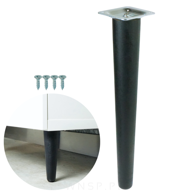Noga bukowa prosta UNIQ 30 cm z blachą montażową, czarna