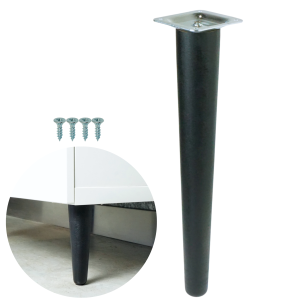Noga bukowa prosta UNIQ 30 cm z blachą montażową, czarna