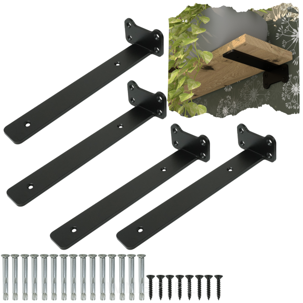 Zestaw 4 nowoczesnych wsporników do półki meblowej 260 mm, czarne