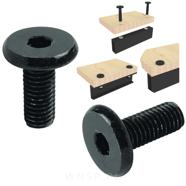 Wkręt meblowy do mebli połączeń 10 szt., Śruba M8 x 20 mm czarna, na imbus