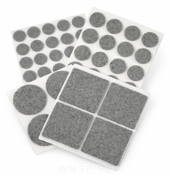 PODKŁADKI FILCOWE POD KRZESŁA, MEBLE, NOGI SAMOPRZYLEPNE ZESTAW 53 SZT SZARY FILC