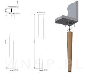 Noga dębowa prosta, stożek 45 cm surowa z blachą montażową - 4