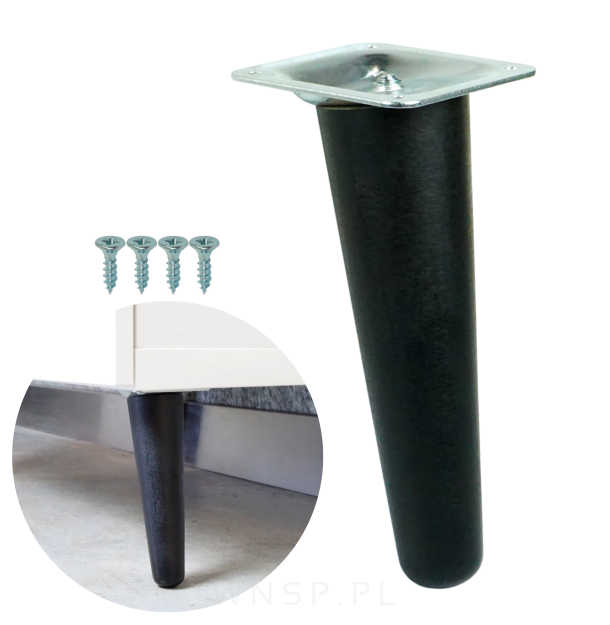 Noga bukowa skośna UNIQ 10 cm z blachą montażową, czarna