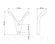 Haczyk Pisa typ V, wieszak podwójny, złoty antyczny - 3