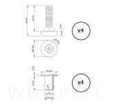 Regulatory do mebli M8 x 35 mm 4 sztuki, nóżka regulowana M8, stopka do mebli M8 z mufą wbijaną - 2