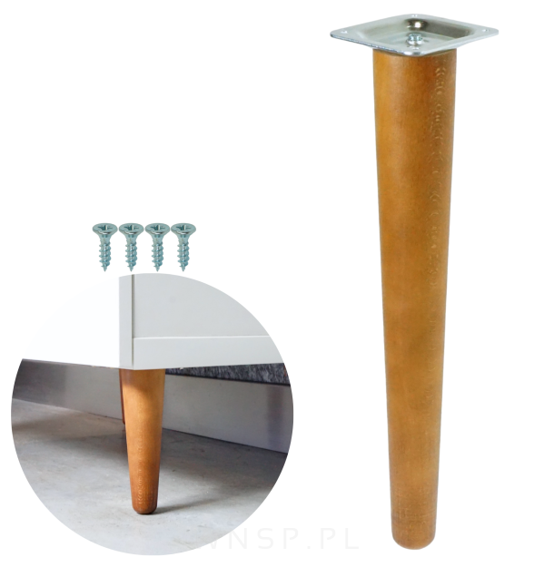 Noga bukowa prosta UNIQ 35 cm z blachą montażową, orzech