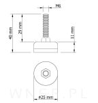 Regulator, stopka meblowa  M6 X 25 mm, regulacja na klucz, nikiel - 2