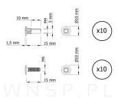 10 x Złącze meblowe śrubowe Ø 5 mm M4 (20 - 25 MM) do szafek, płyt meblowych - 4