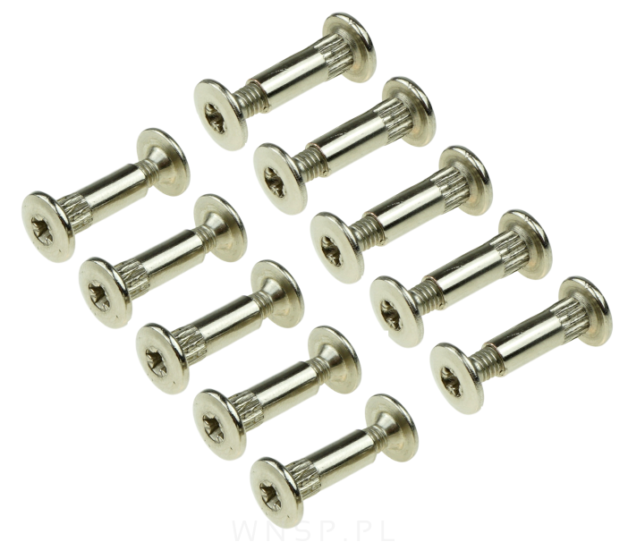 10 x Złącze meblowe Ø5 mm M4 x 20-25 mm, nikiel