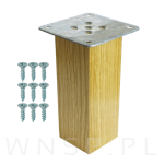 Noga dębowa 12 CM, nóżka drewniana dąb lakier kwadrat, zestaw z blachą i wkrętami - 5