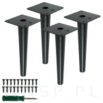 Nogi stalowe proste 20 cm, zestaw z wkrętami, czarne matowe - 5