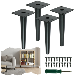 Nogi stalowe proste 20 cm, zestaw z wkrętami, czarne matowe