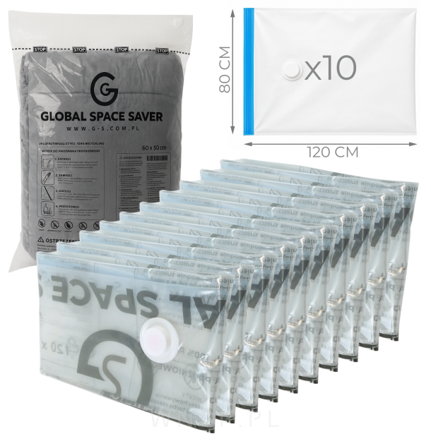 10 SZT. WORKÓW PRÓŻNIOWYCH 120 x 80 CM, WORKI NA UBRANIA POŚCIEL MOCNE GRUBE