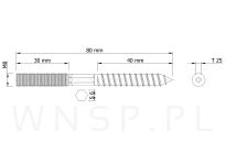 M8 X 80 mm, szpilka dwustronna 30/70 - 3