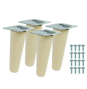 4x Noga bukowa skośna UNIQ 8 CM z blachą montażową