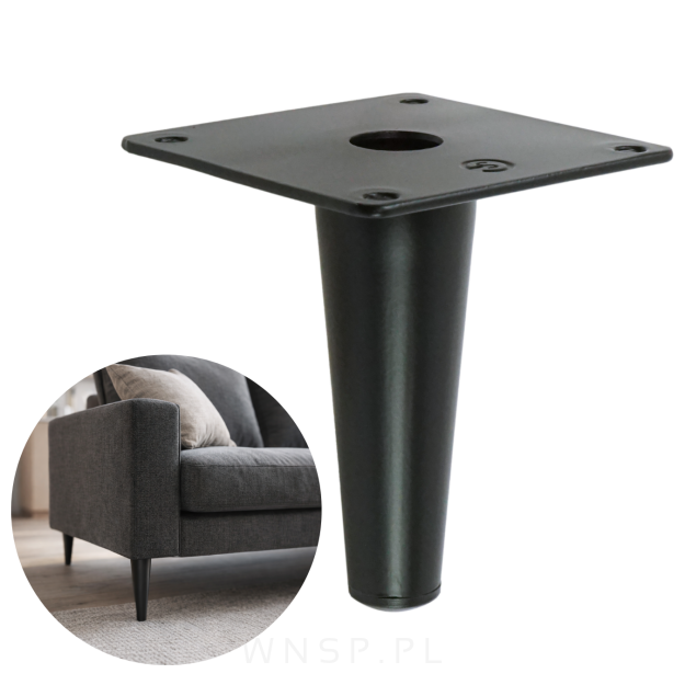 Noga stalowa prosta stożek 10 cm, z blachą montażową, czarna matowa