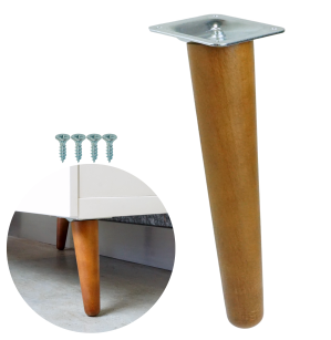 Noga bukowa skośna UNIQ 20 cm z blachą montażową, orzech