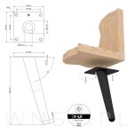 Noga stalowa skośna stożek 23 cm, z blachą montażową, czarna matowa - 8