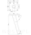 Noga stalowa skośna stożek 23 cm, z blachą montażową, czarna matowa - 2