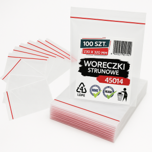 Woreczki strunowe 100 sztuk, mocne torebki zamykane 230 x 320 mm, grube 50 mic