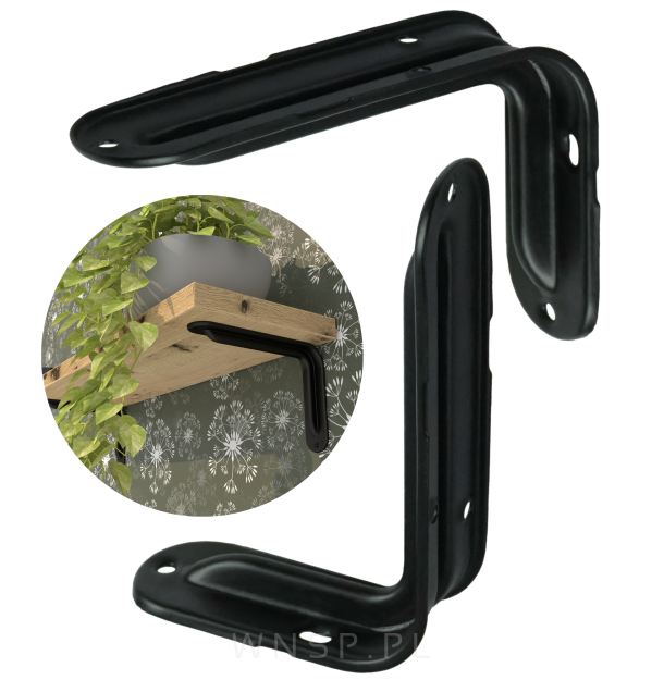 Wspornik do półki ściennej 2 sztuki 125 x 80 mm, czarny